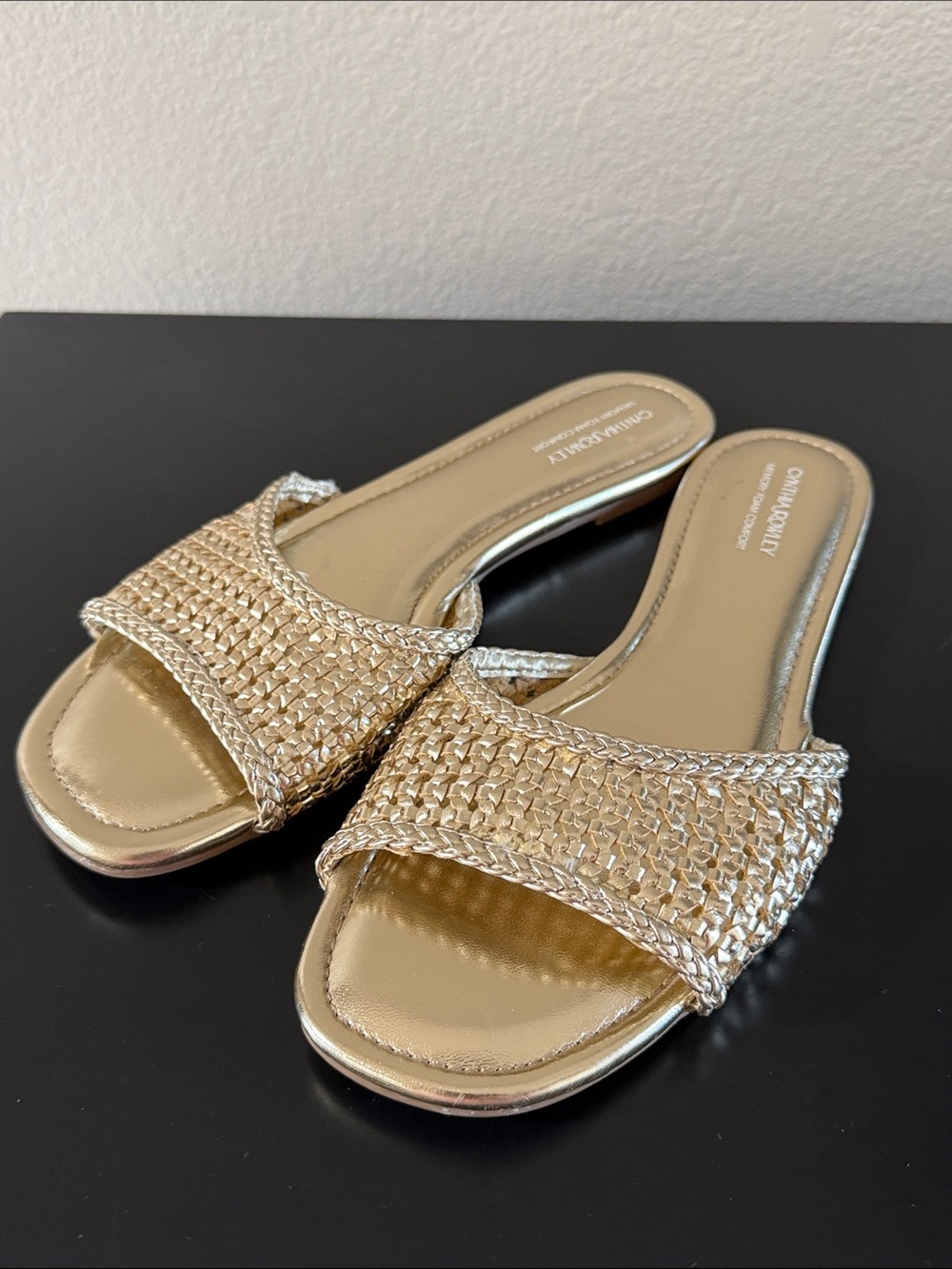 Cynthia Rowley Journey, gold woven flat sandals